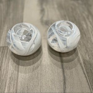 Vintage Kosta Boda white Art glass pair of tea glass candle holder votives